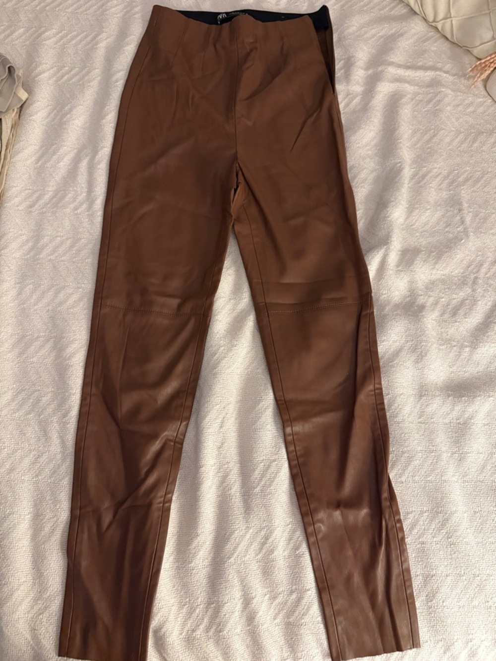 Zara Cognac Faux Leather High-Waist Trousers